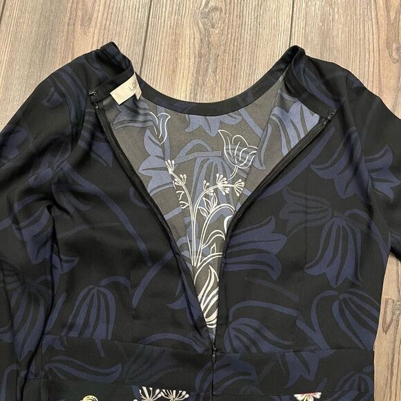 Loft Dress Women's Size 4 Black 100 % Polyester Floral Long Sleeve Round Neck - Picture 5 of 6